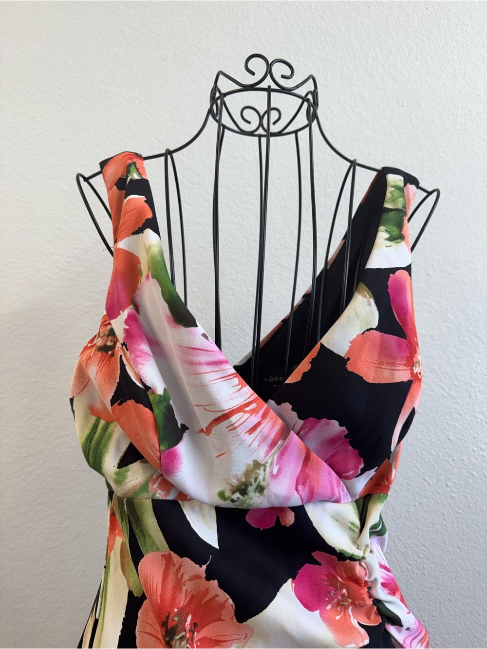 connected apparel Black Floral Mini Dress with Coral and Pink Blooms - Picture 6 of 9